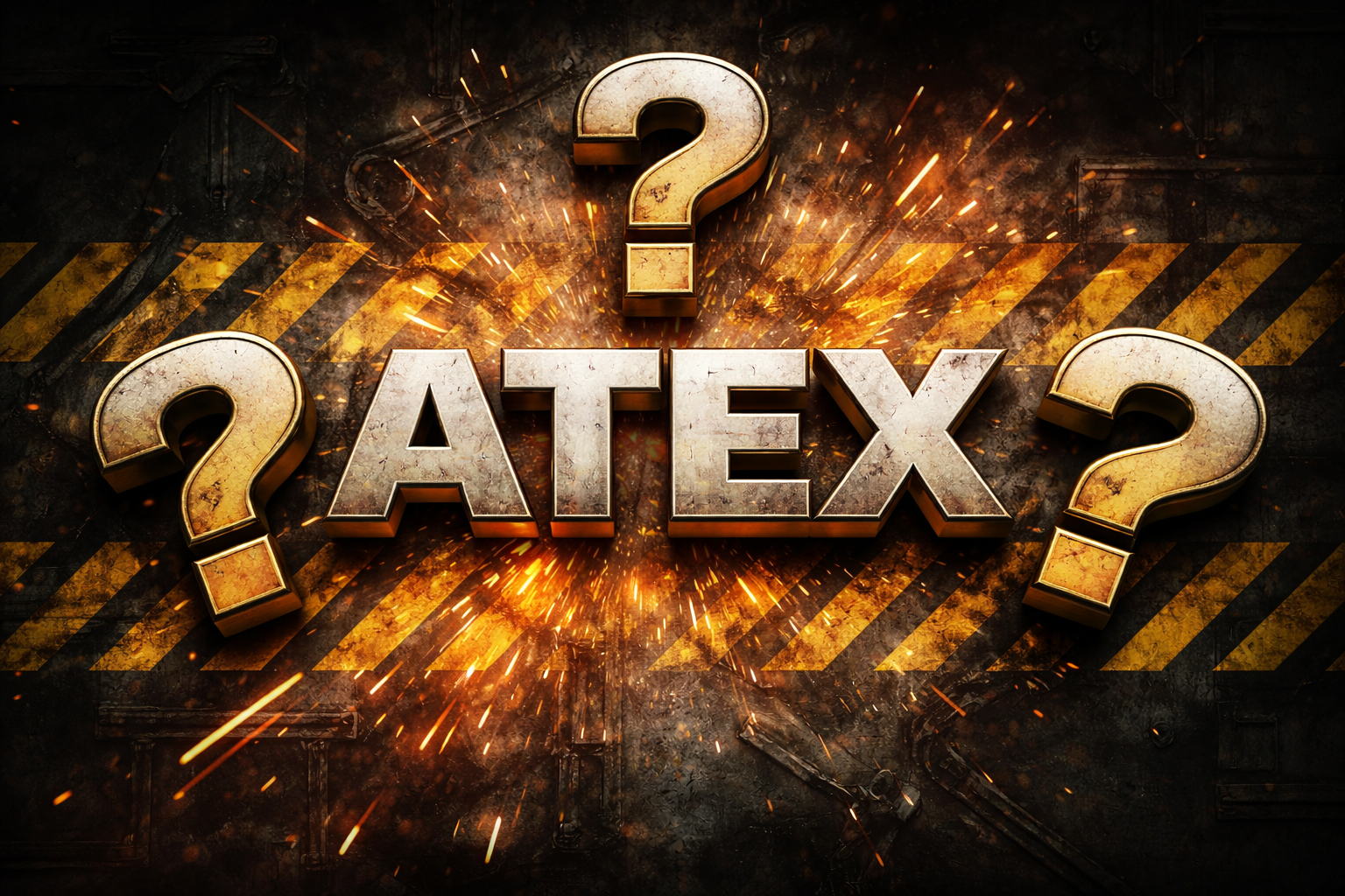 Industrial-style graphic showing “ATEX” with question marks, representing uncertainty and common mistakes in ATEX equipment selection and hazardous area compliance.